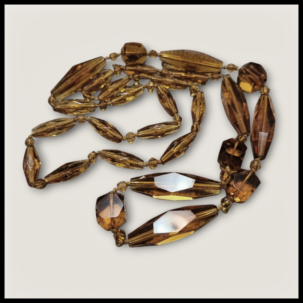 Vintage Faceted Amber Glass Bead Necklace - Picture 3 of 6